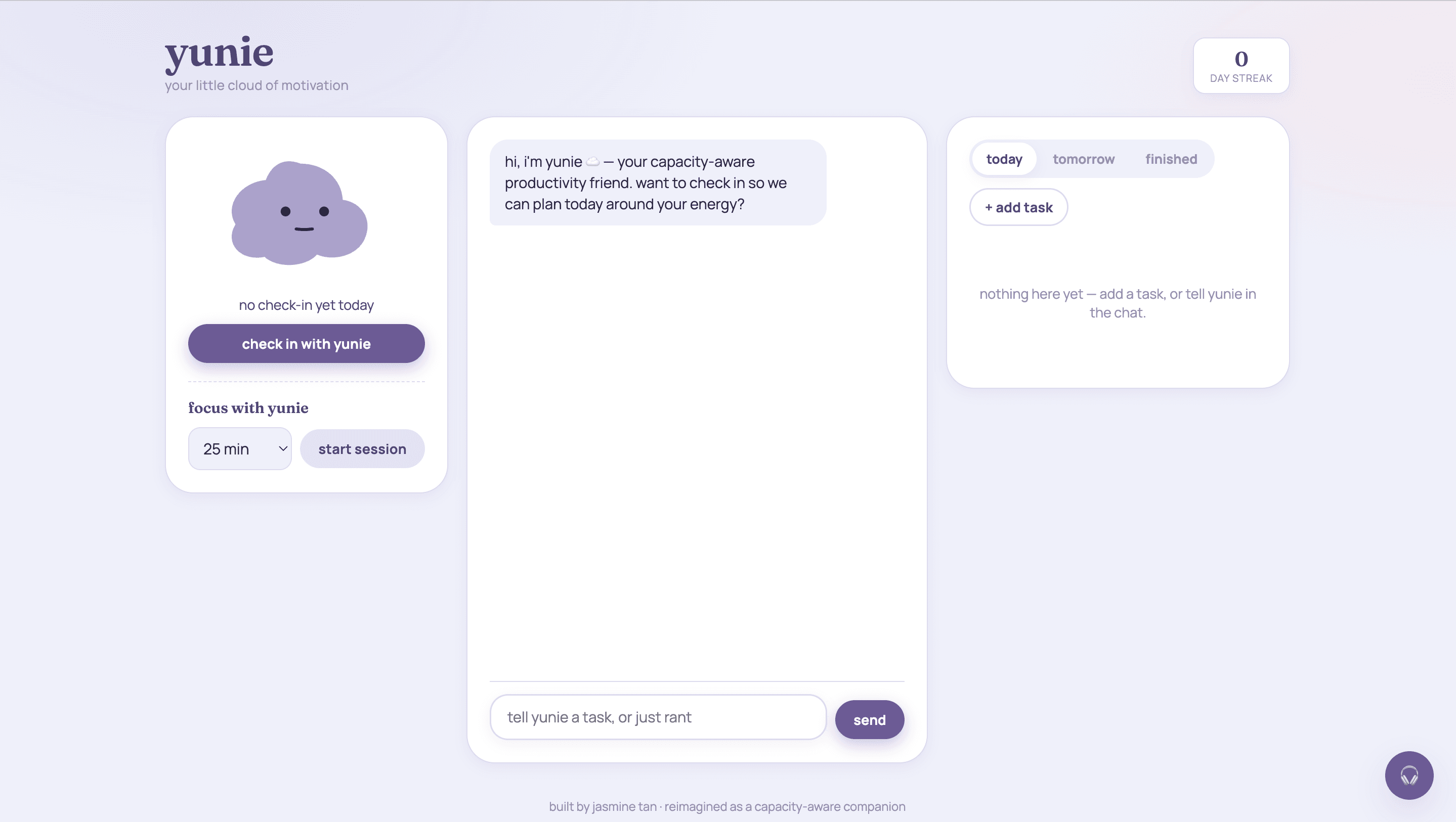 Screenshot of yunie: Productivity Agent